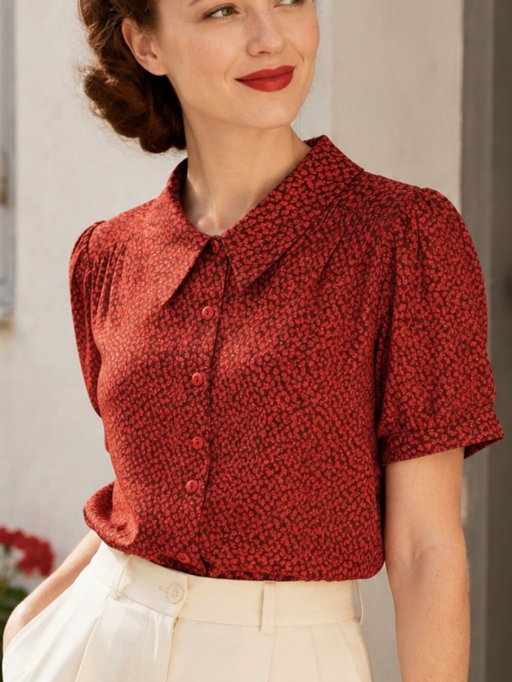Emmy Design Sweden That Same Old Favorite Blouse Red Print 1930s Retro Academia